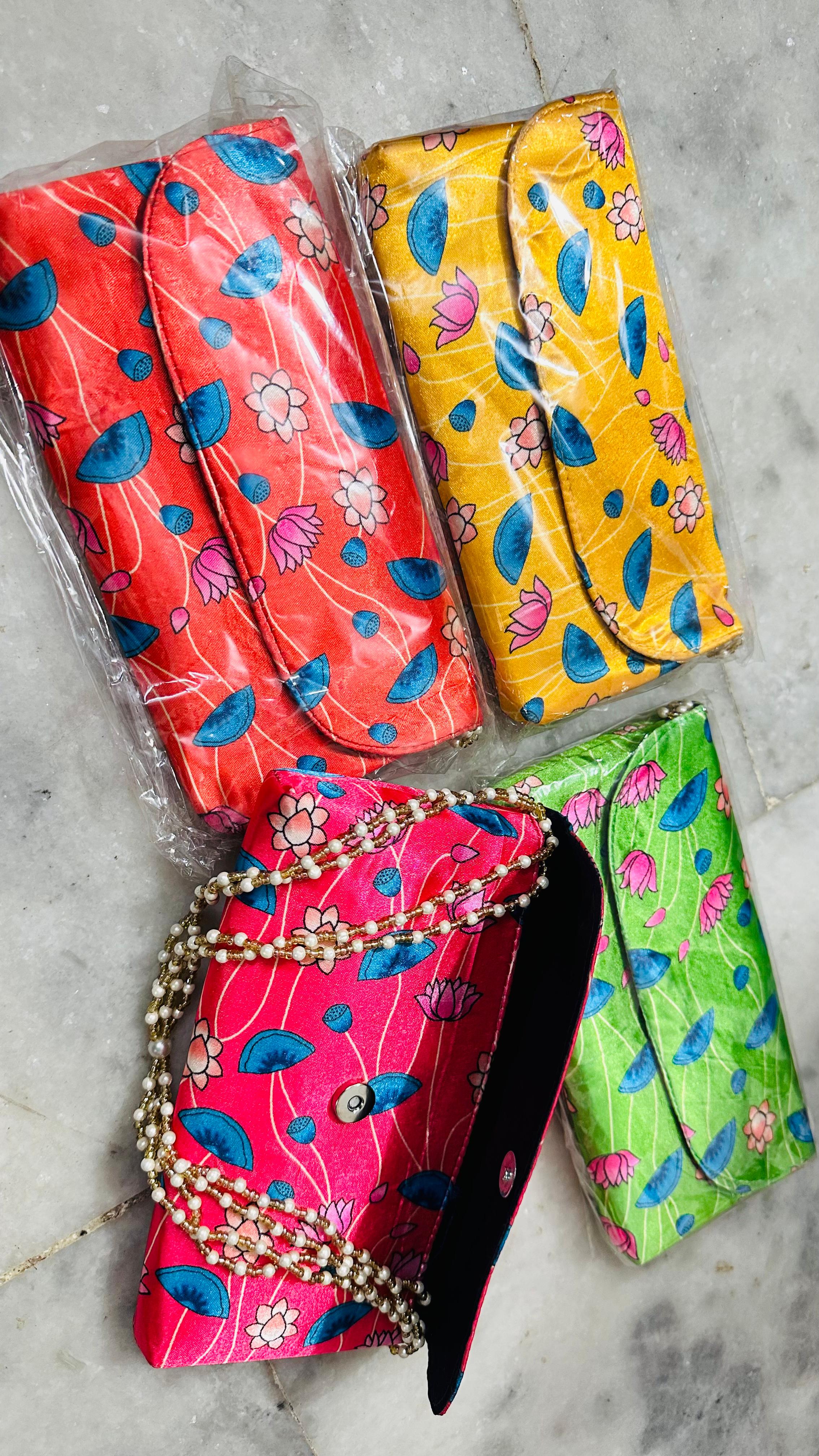 Silk Digital Printed Purses With Handle – Fruit & Floral Print