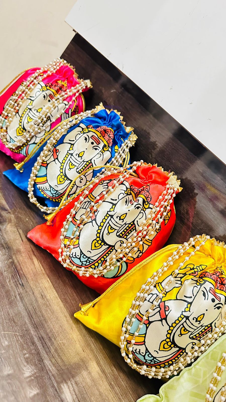 Potli Bags with Pearly Chain Handle - Ganesh Ji Print