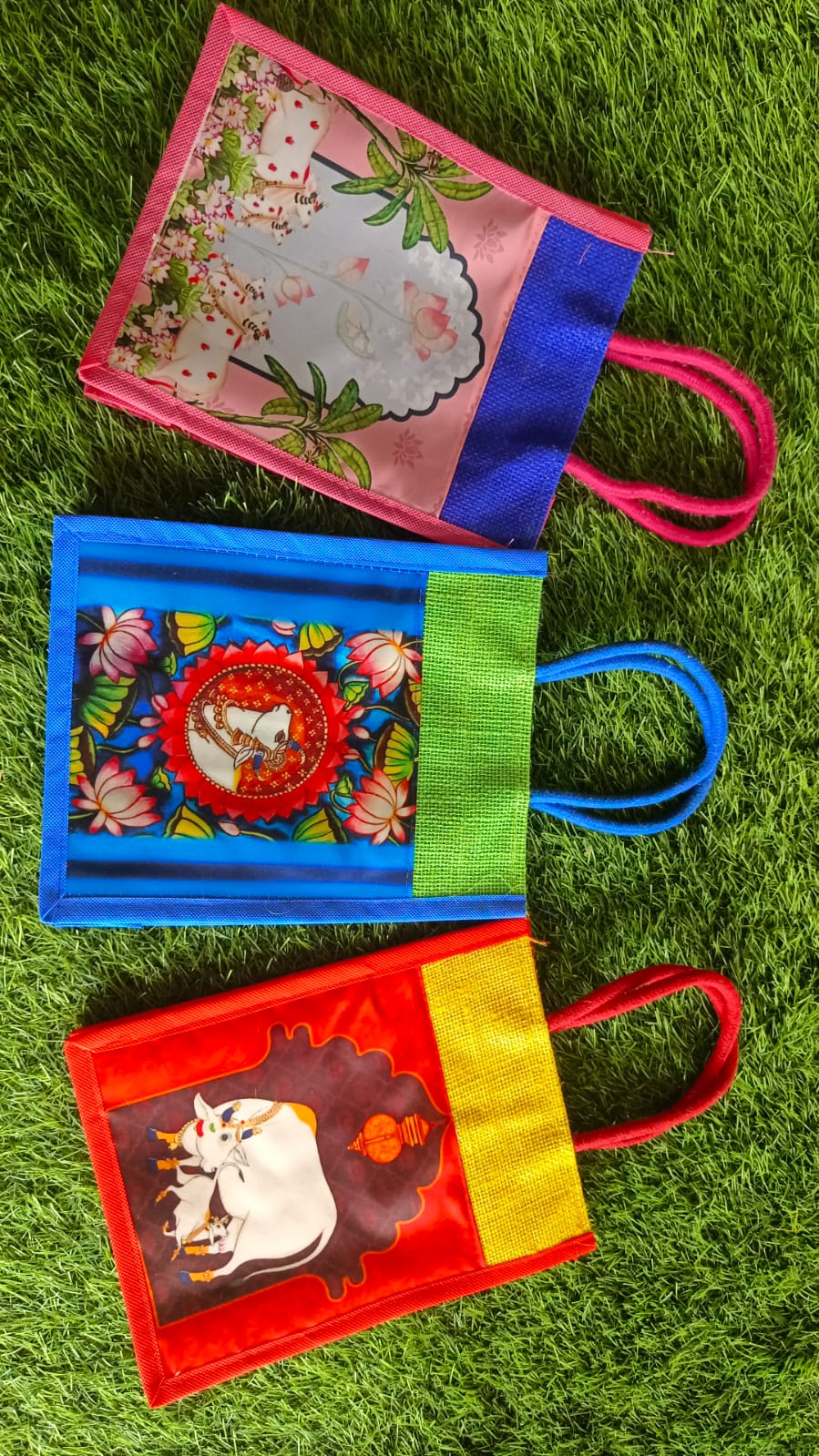 Pichwai-Themed Jute Bags (Assorted Colors/Designs)
