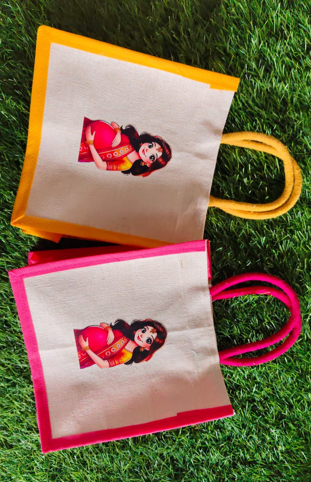 Baby Shower Themed Jute Bags (Assorted Colors)