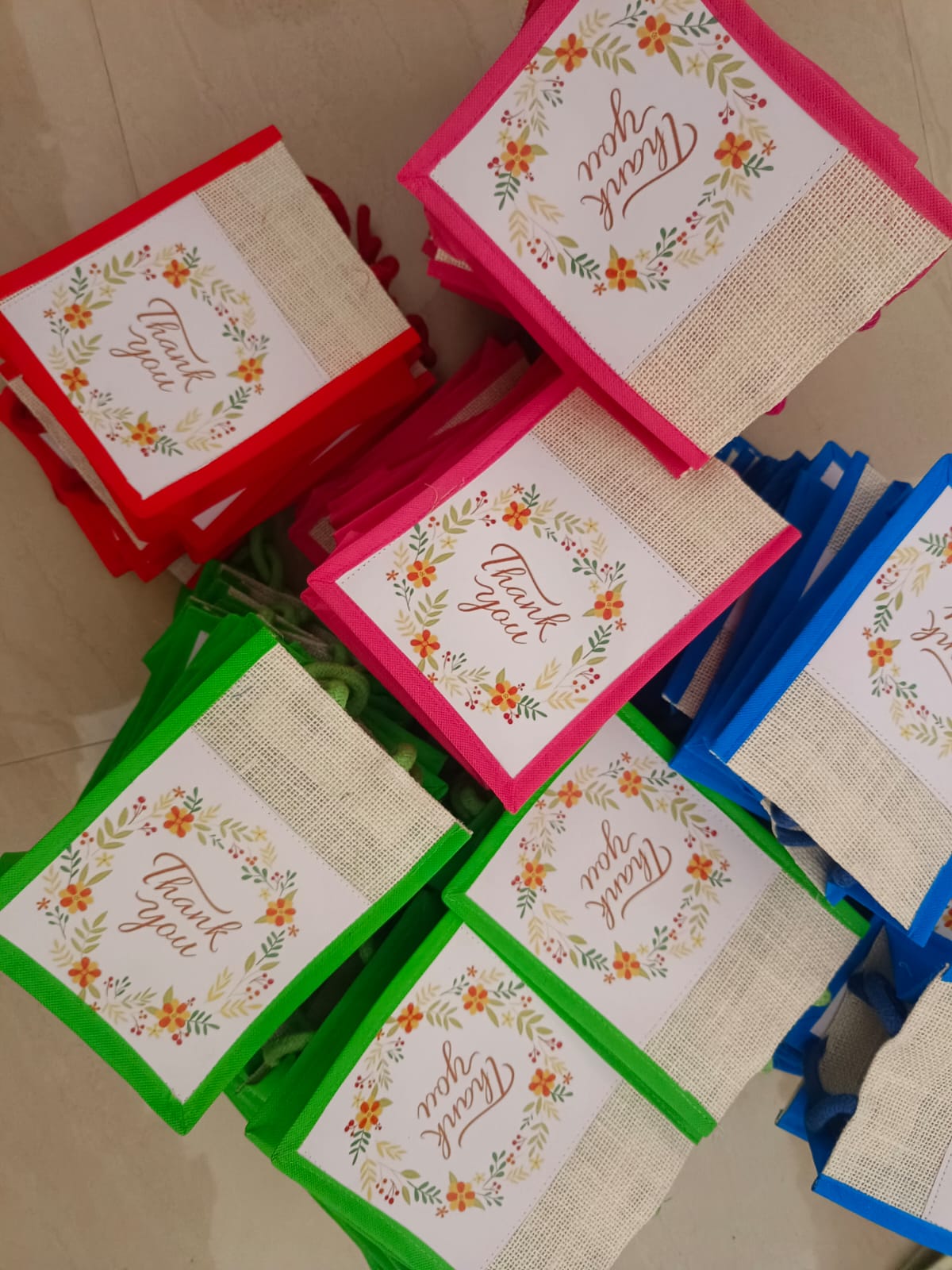 'Thank You' Message Jute Bags (Assorted Colors)