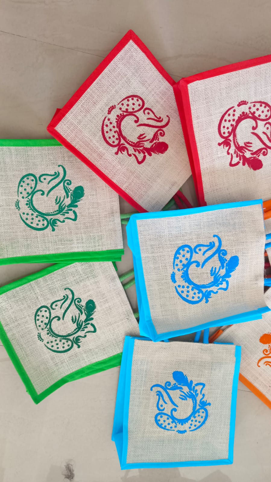 Jute Bags - Colorful Ganesh Ji Prints