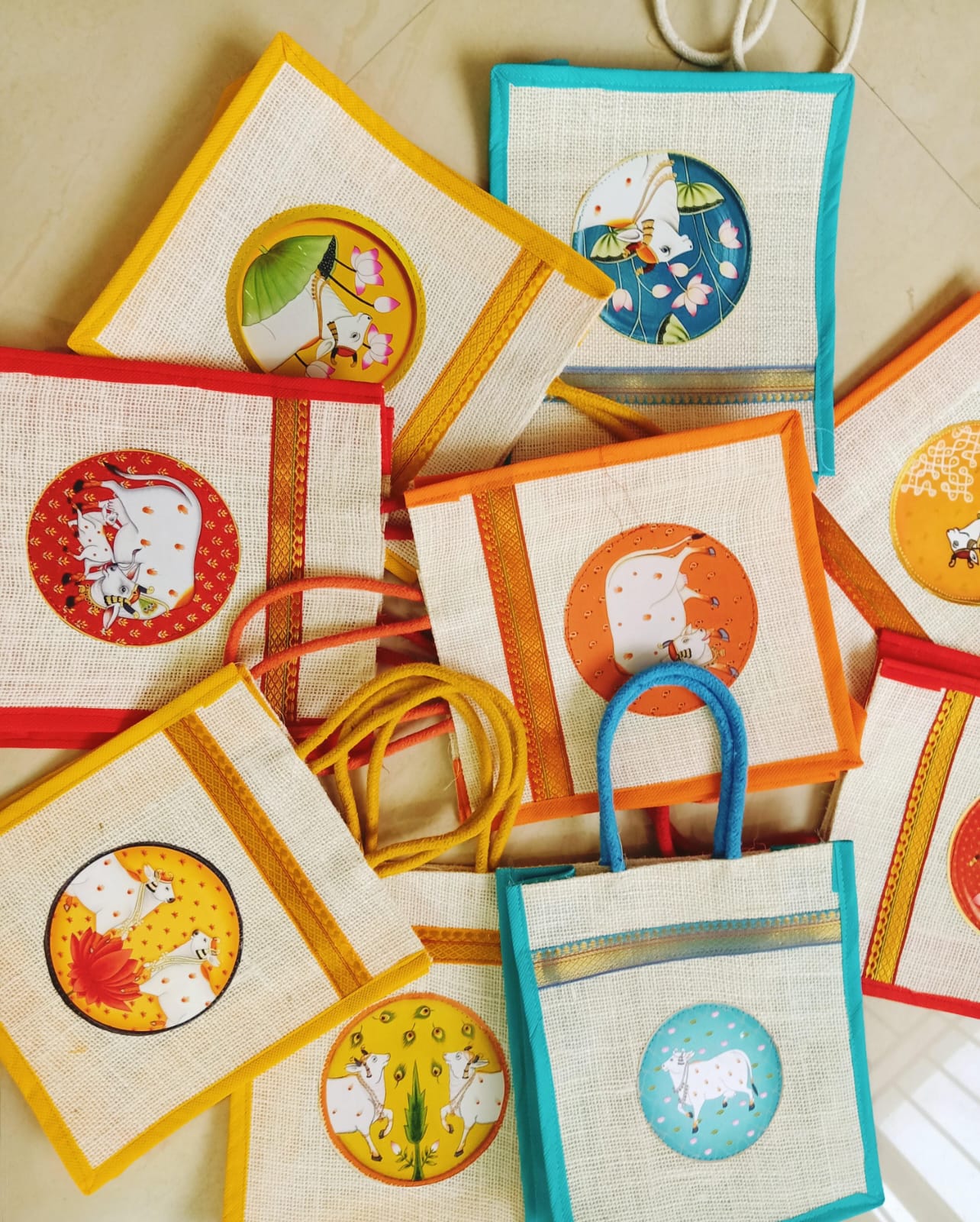 Jute Bags - Silk And Pichwai Print Blend