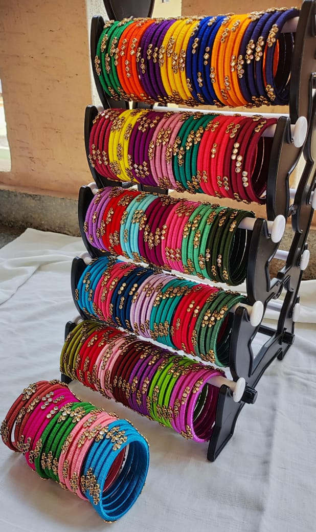 Customizable Silk Thread Bangles – Set of 4