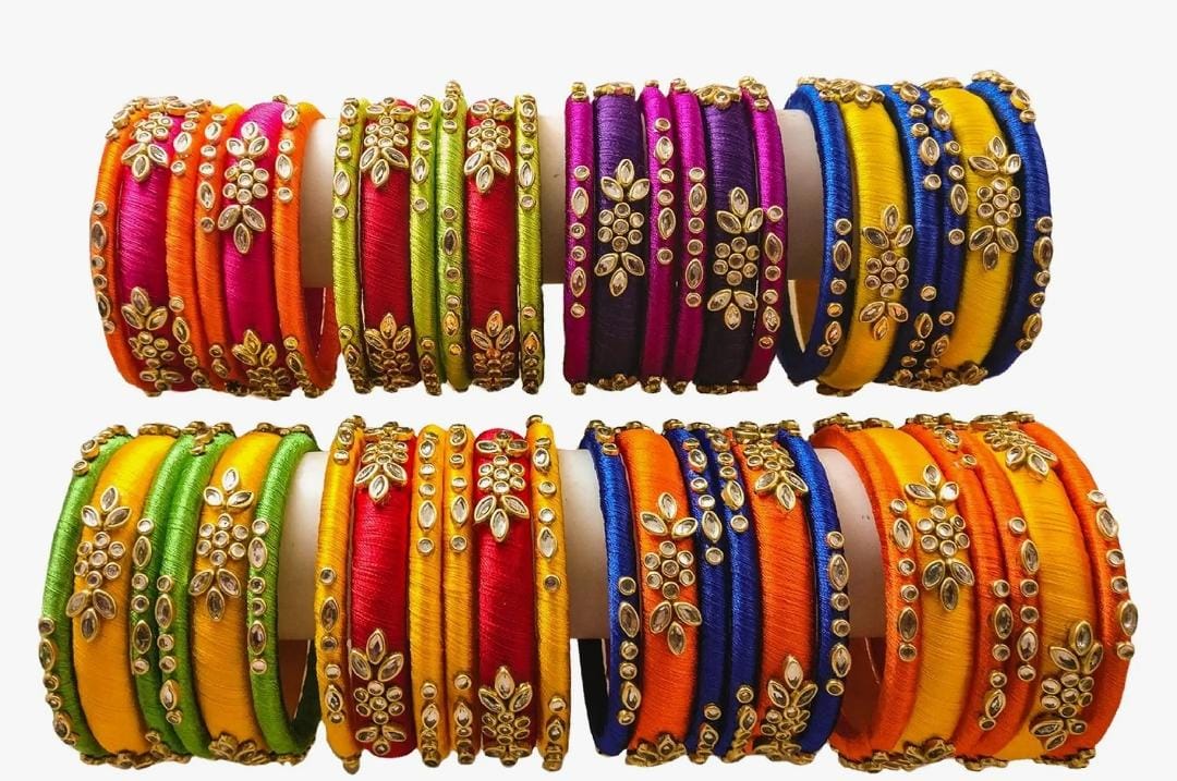 Customizable Silk Thread Bangles – Set of 6