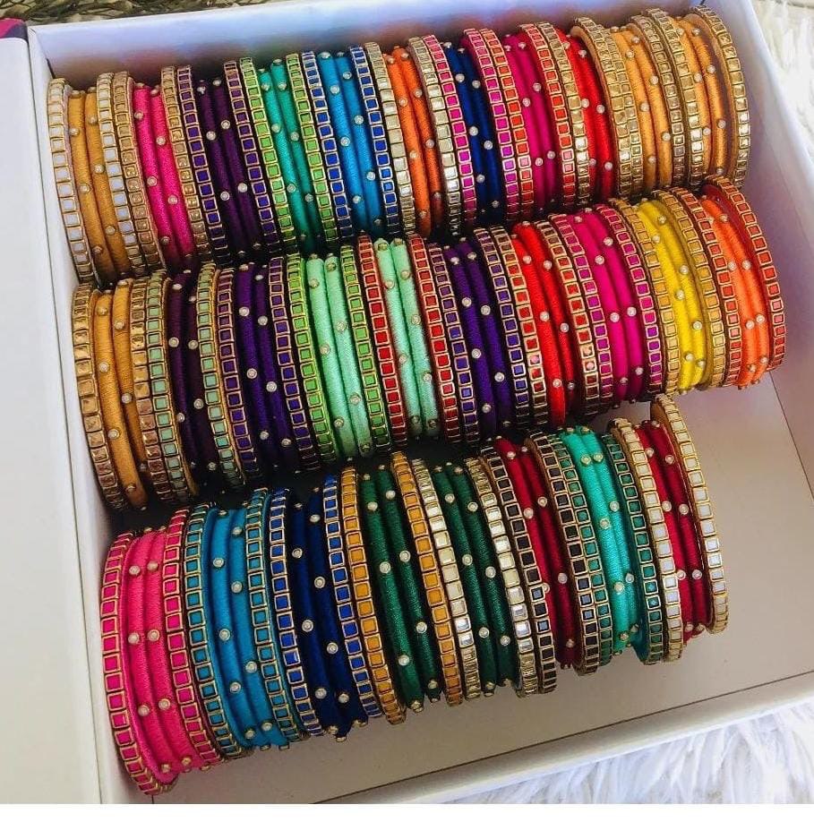 Customizable Silk Thread Bangles – Kundan Corner & Classic Center Set of 4
