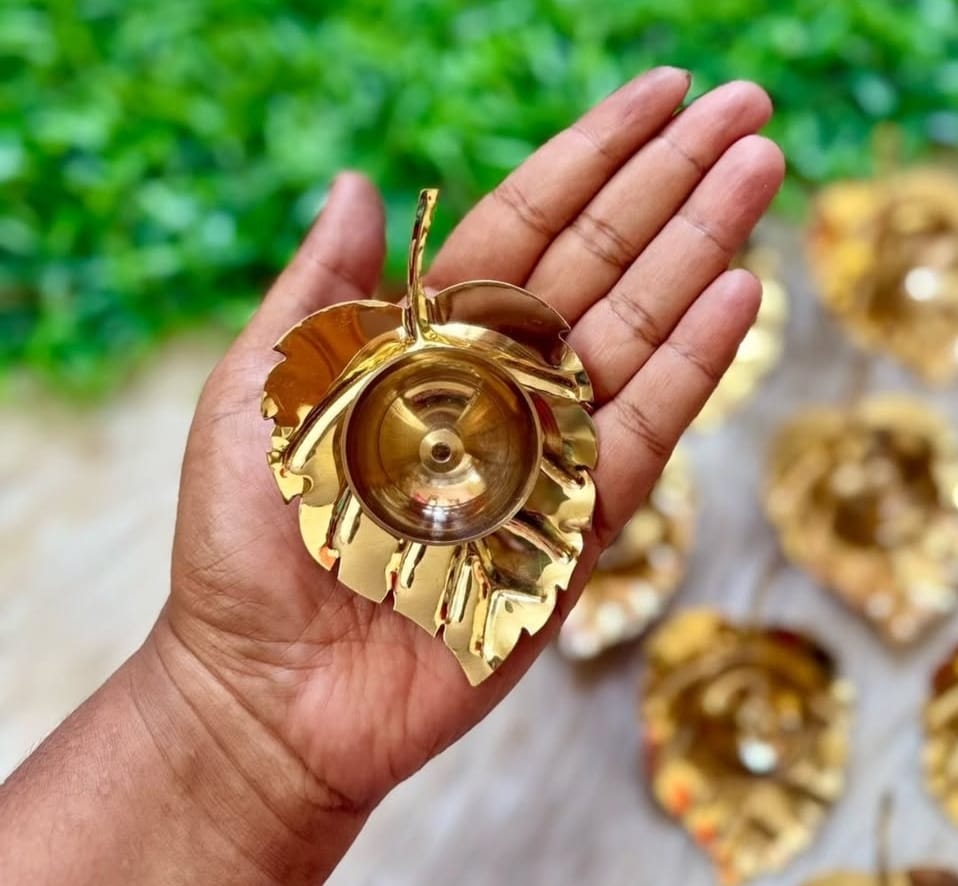 Brass-Coated Leaf Diyas