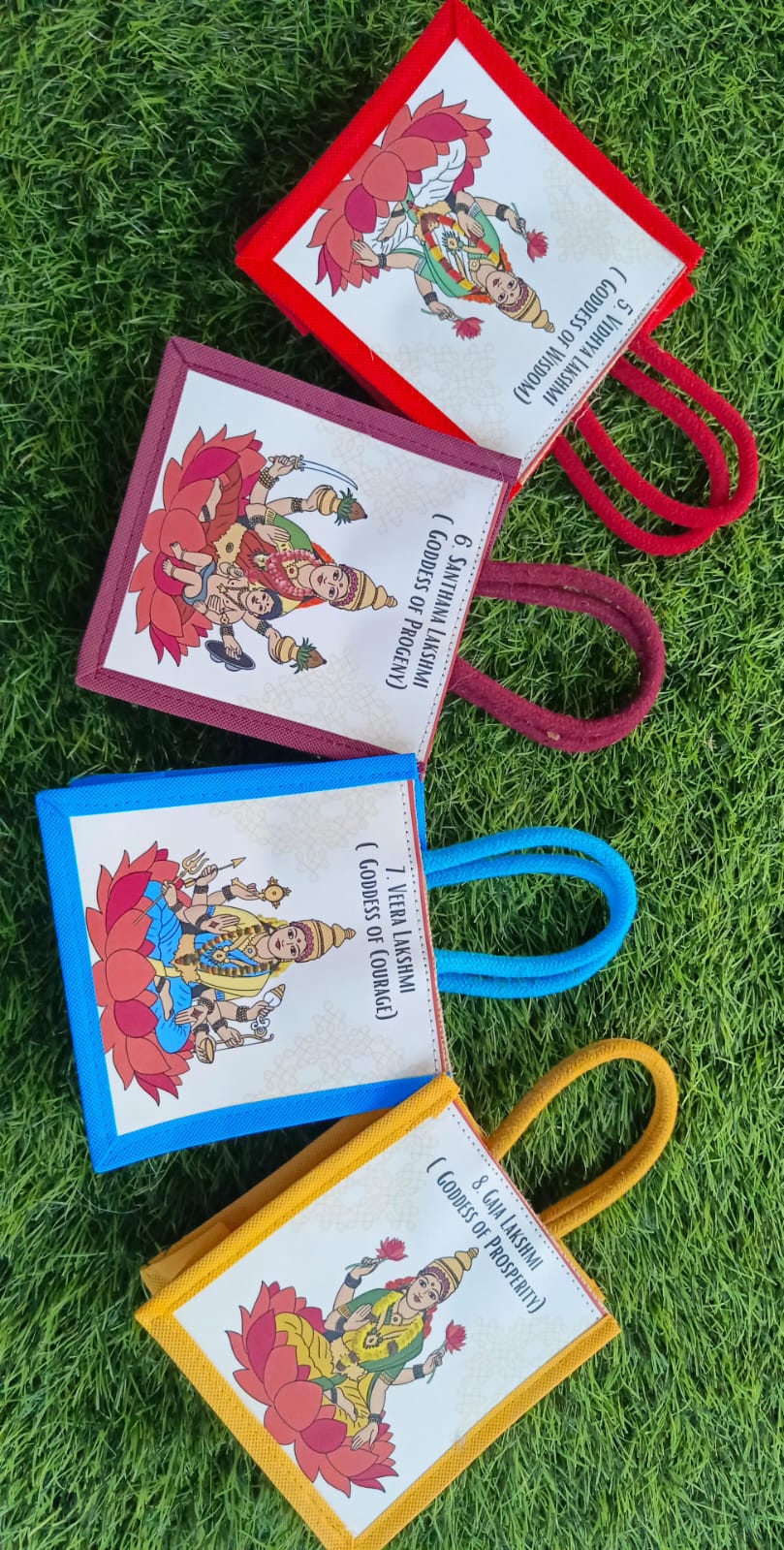 Mini Jute Pooja Bags – 6" × 6" with Ashtalakshmi Prints