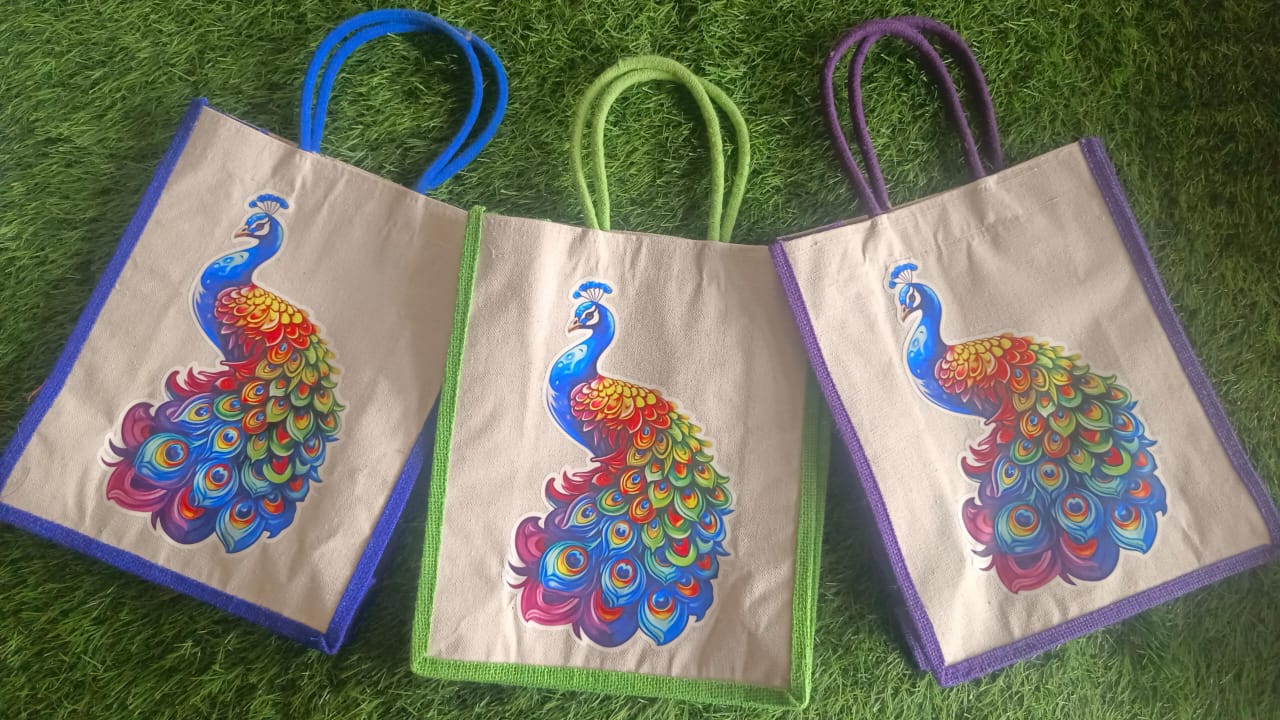 Canvas Peacock Print Bags – 10 × 8 × 4"
