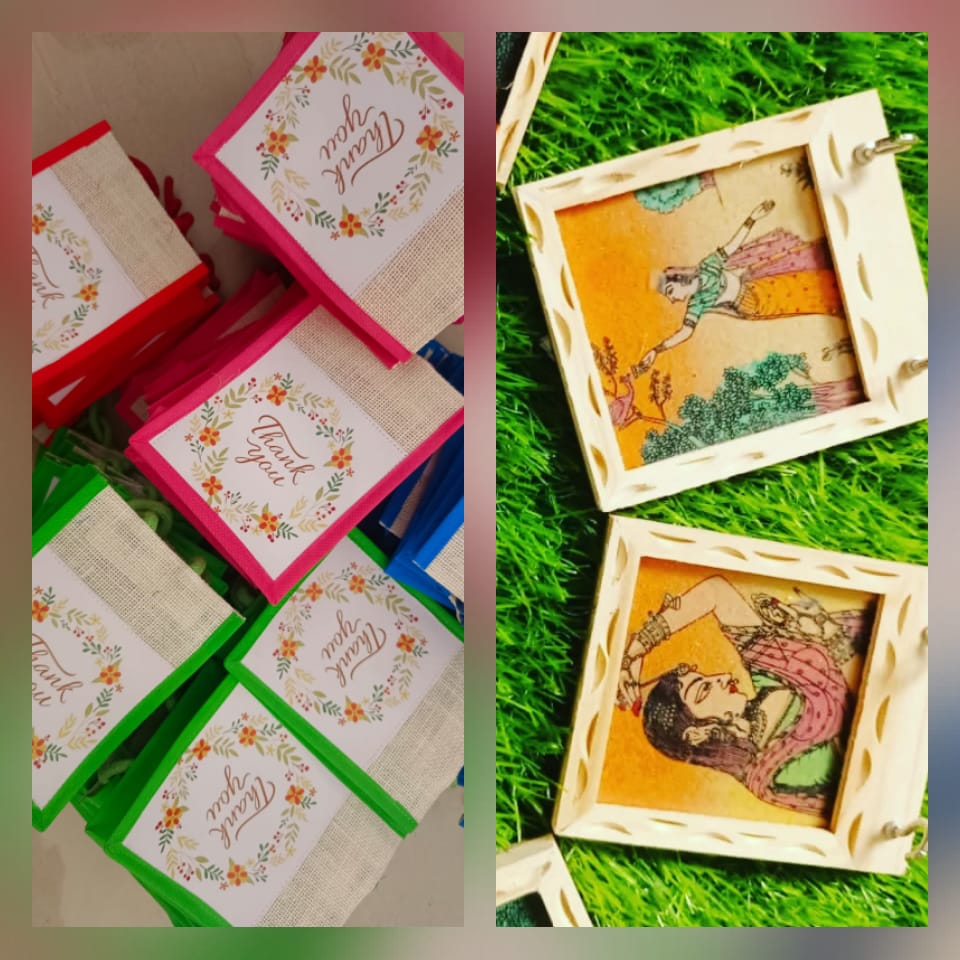 Thank You Jute Bag + Wooden Key Holder Combo – 8" × 8" × 4" & 4.5"