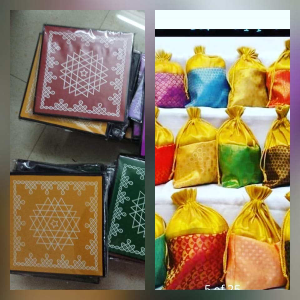 MDF Wooden Diya Stand (4" × 4") + Silk Potli (8" × 10") Combo