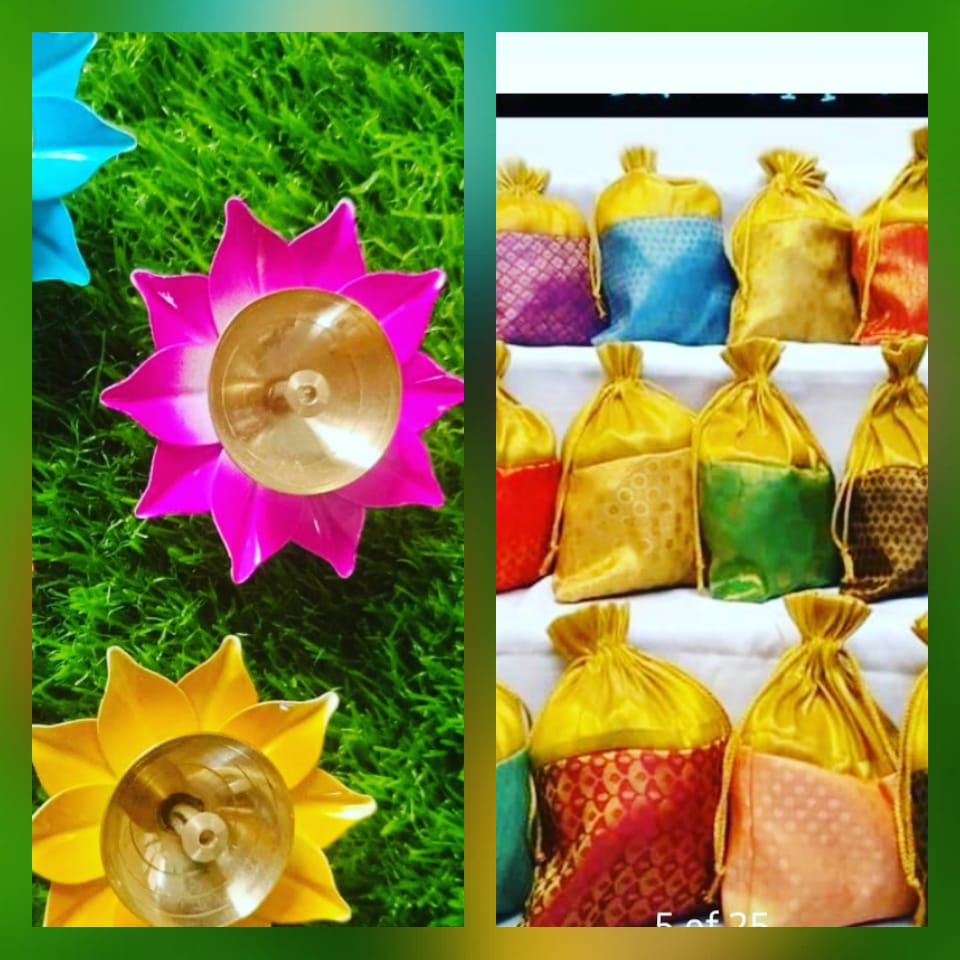 Silk Potli (8" × 10") + 3" Metal Brass Diya Combo