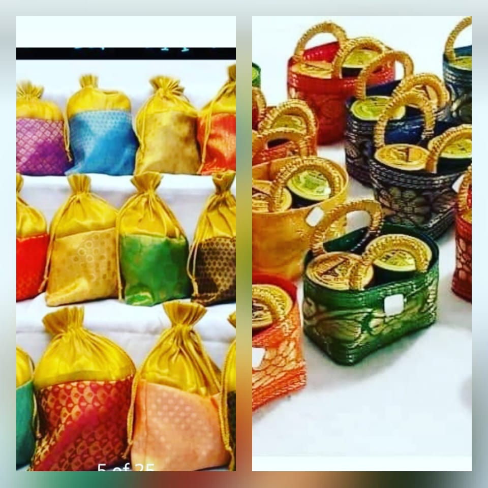 Silk Potli (8" × 10") + Mini Silk Basket with Haldi Kumkum