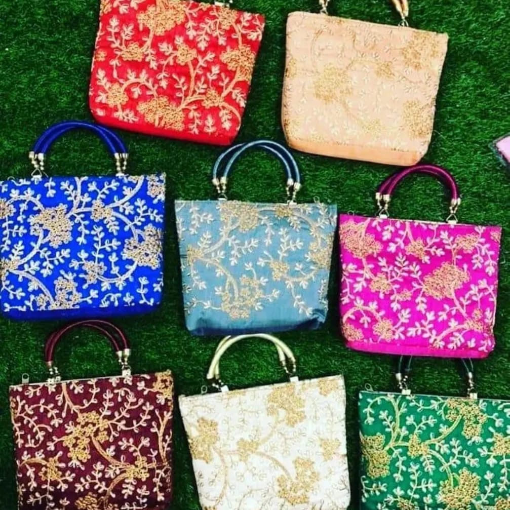 Silk Embroidery Zip Bags with Silk Handle – 9" × 7"