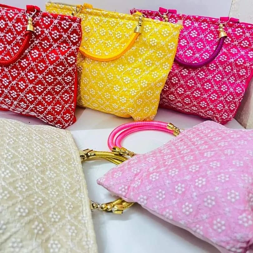 Silk Quilted Floral Handbags with Gold Accents