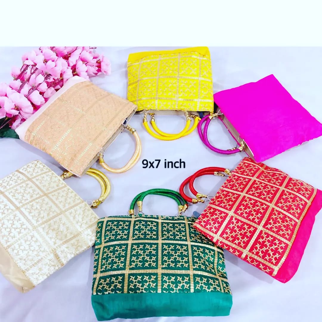 Silk Embroidery Zip Bags with Silk Handle – 9" × 7"