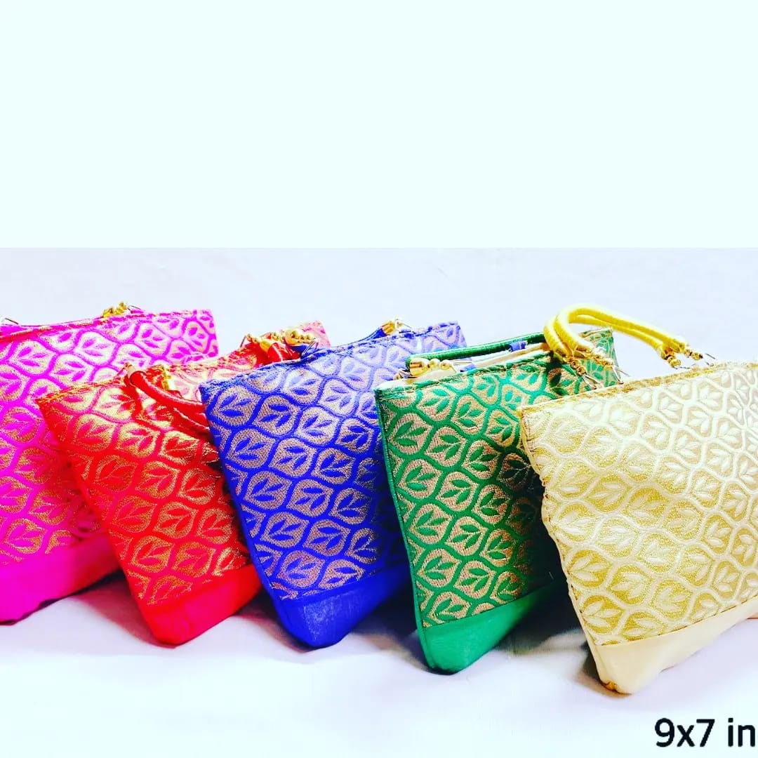 Silk Embroidery Zip Bags with Silk Handle – 9" × 7"