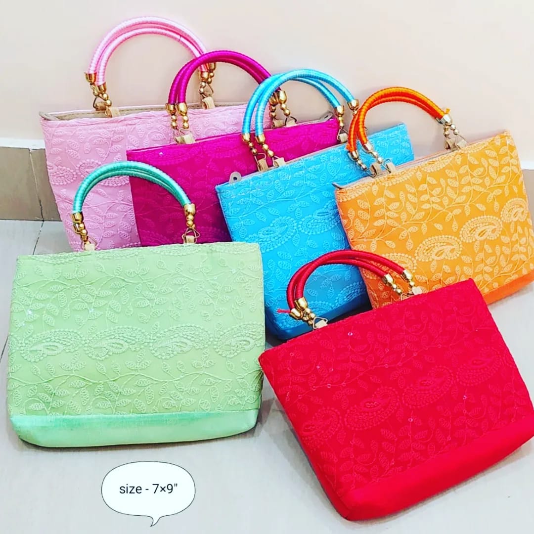 Embroidered Zip Bags with Silk Handle – 9" × 7"