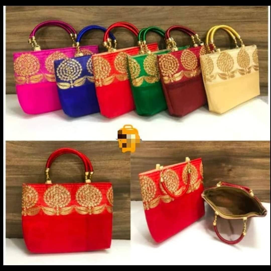 Silk Golden Embroidery Zip Bags with Silk Handle – 9" × 7"