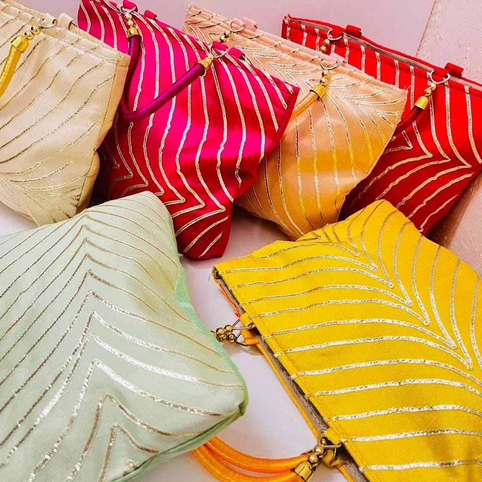 Striped Silk Zip Bags with Silk Handle – 9" × 7"