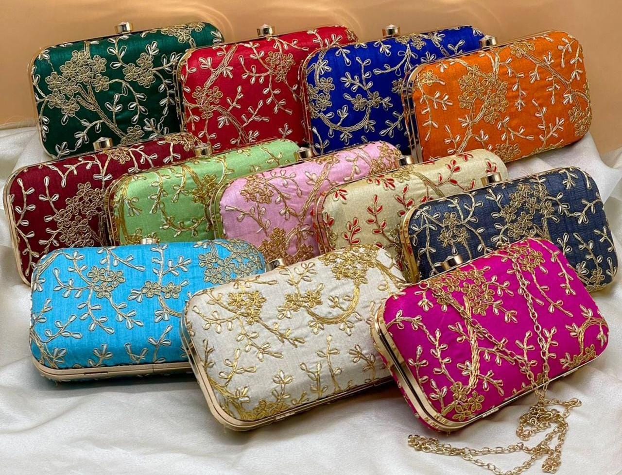 Embroidered Metal Sling Purses – Assorted Colors