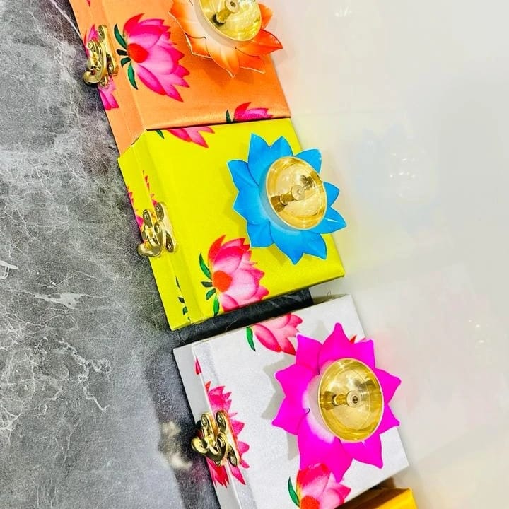 Silk Lotus Box (4" × 4") + Lotus Diya (3") Combo