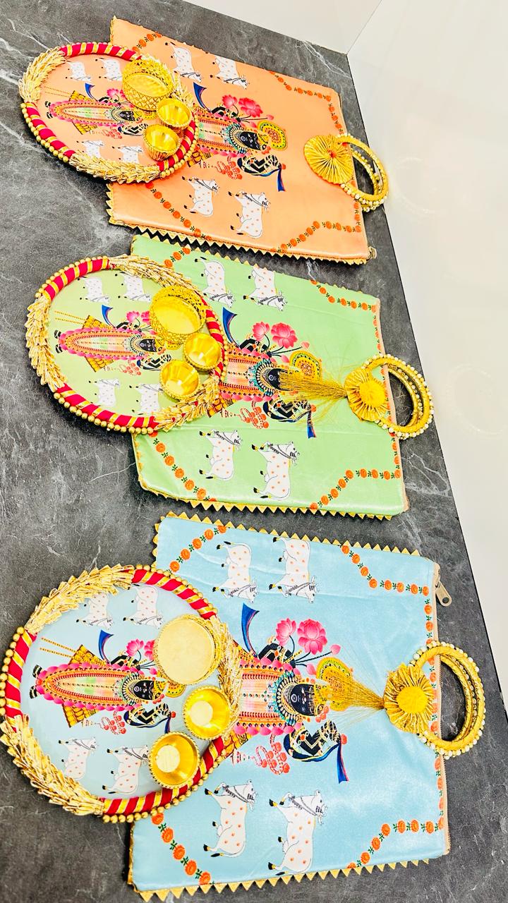 Shree Nath Ji Printed Zip Bag (9" × 7") + Pooja Thali (6") Combo