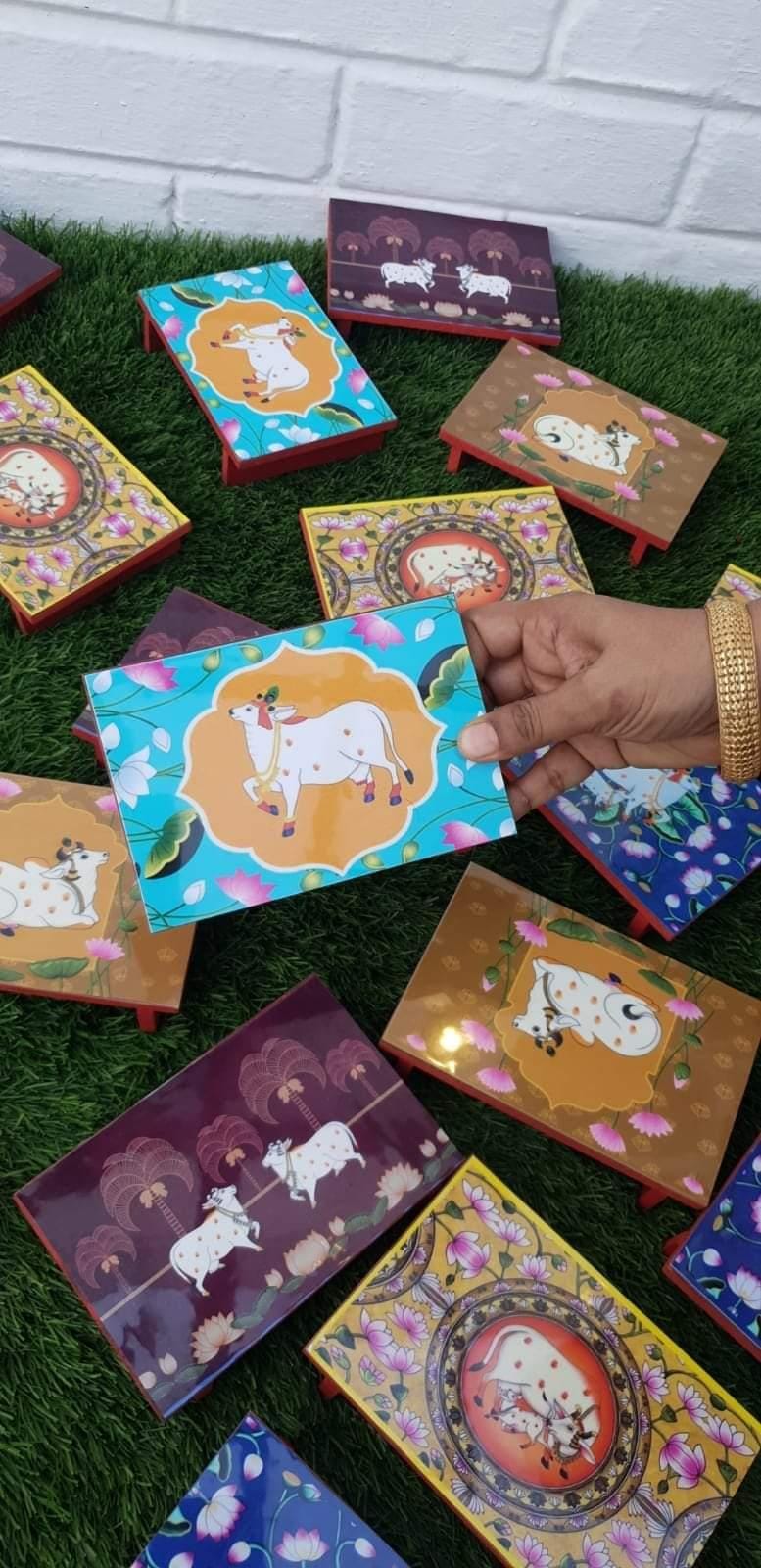 MDF Wooden Pooja Stand with Wooden Legs – 6" × 4"