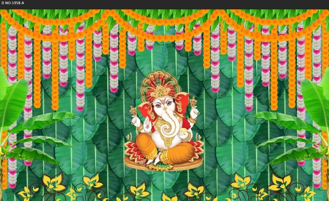 Ganesh Ji Floral Backdrop - 5 x 8 feet