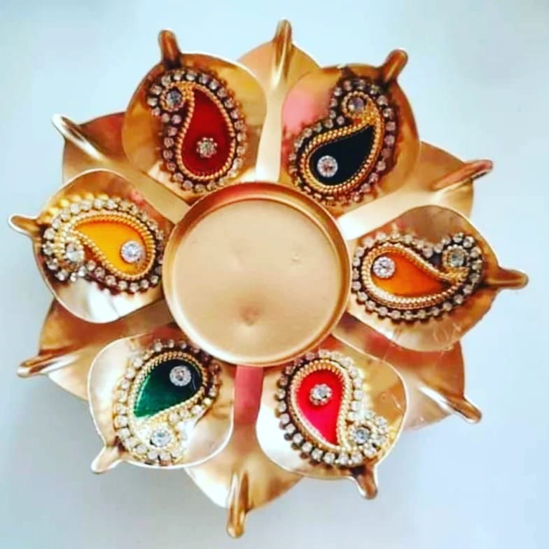 Decorated 5" Lotus Metal Diya