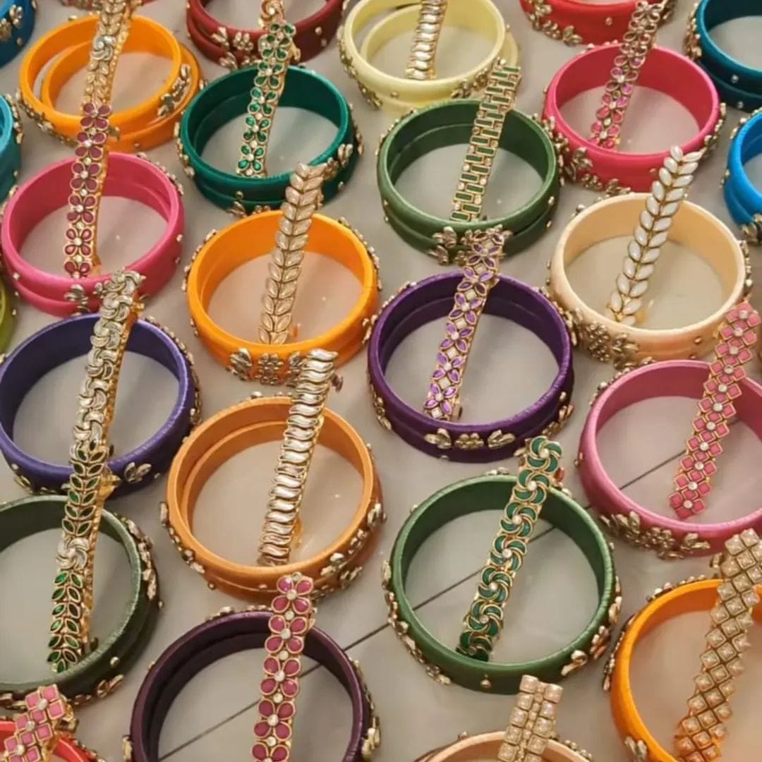 Silk Thread Bangles (2 pcs) + Kundan Hair Clip Combo – Custom Colors