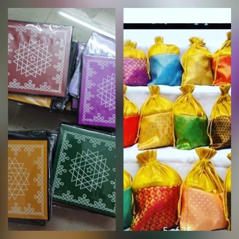 Rangoli Diya Stand (4" × 4") + Silk Potli (8" × 10") Combo