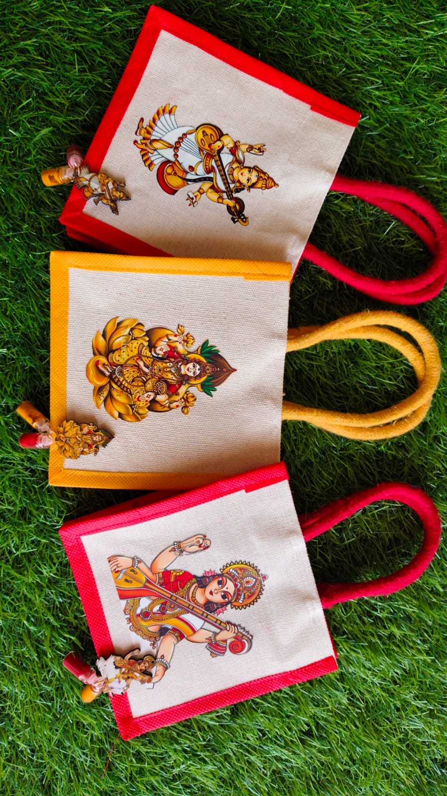 Goddess-Themed Jute Bag (6" × 6" × 4") + Haldi Kumkum Combo
