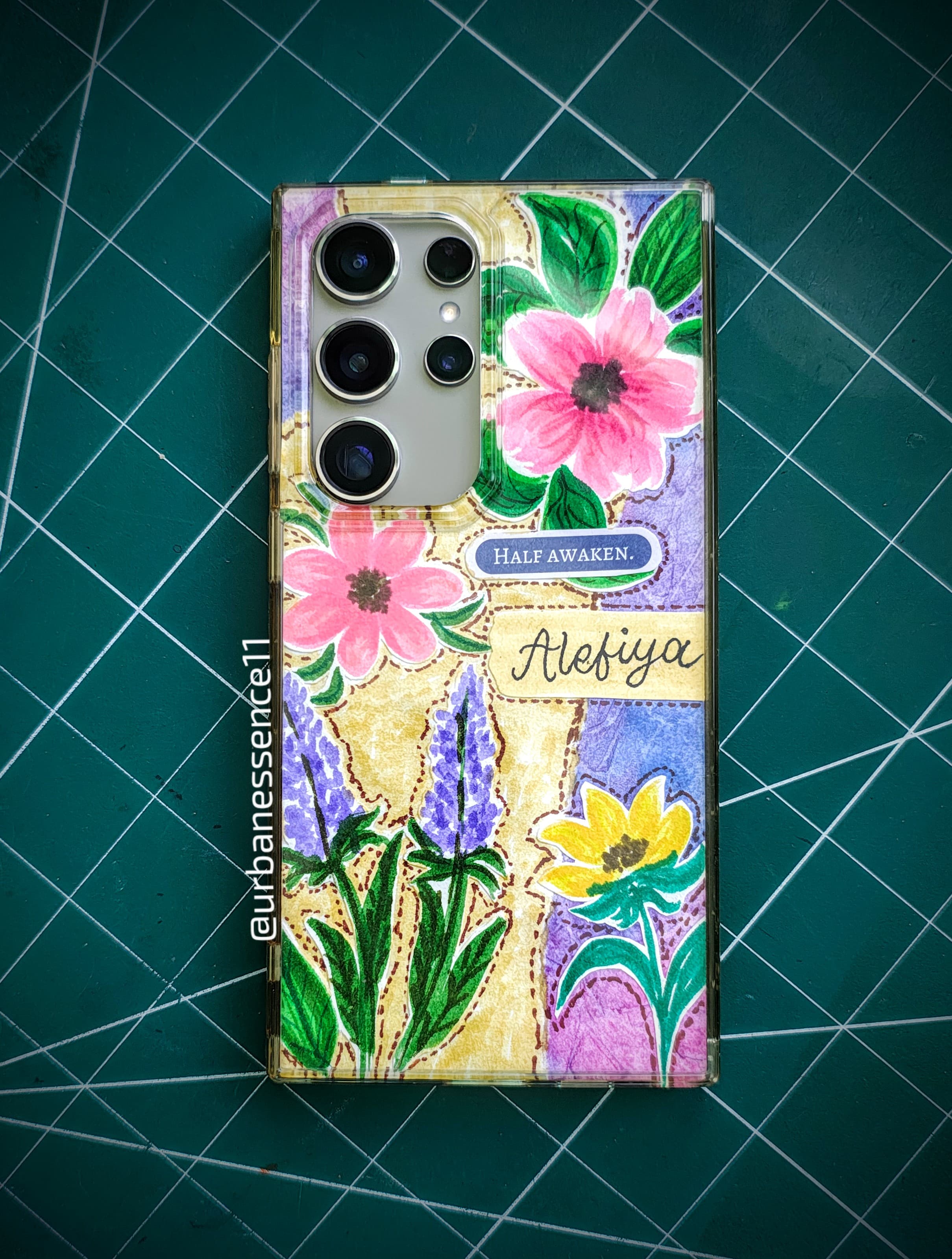 Floral Hand Painted Paper Mobile Insert Compatible with Transparent Phone case