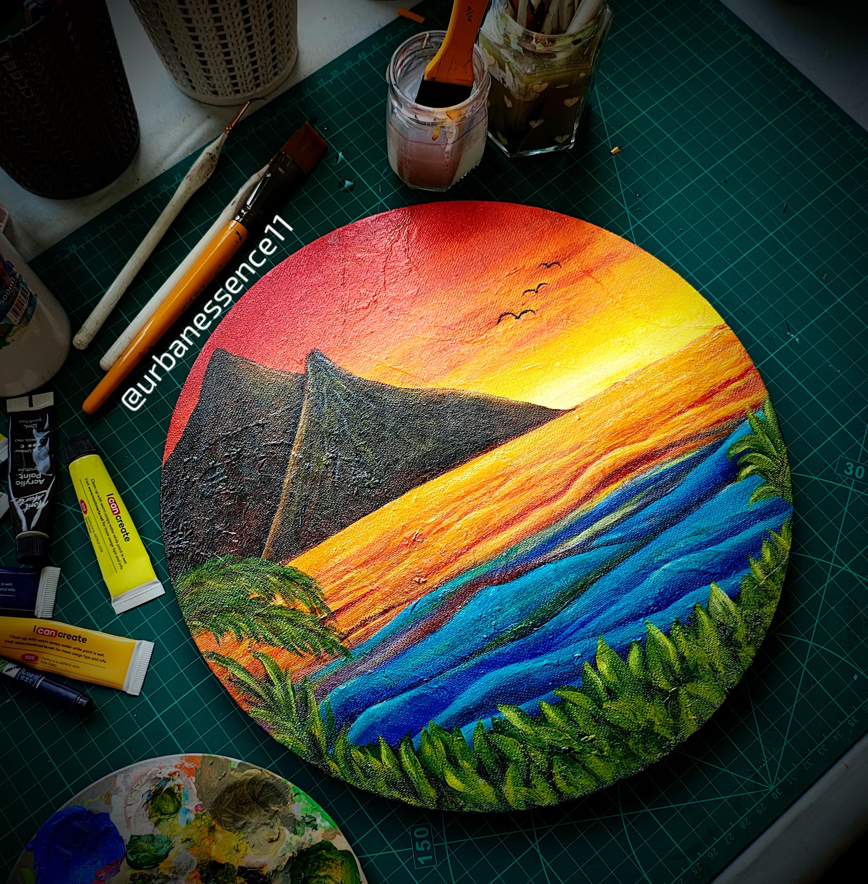 Hand-Painted Sunset Landscape Canvas