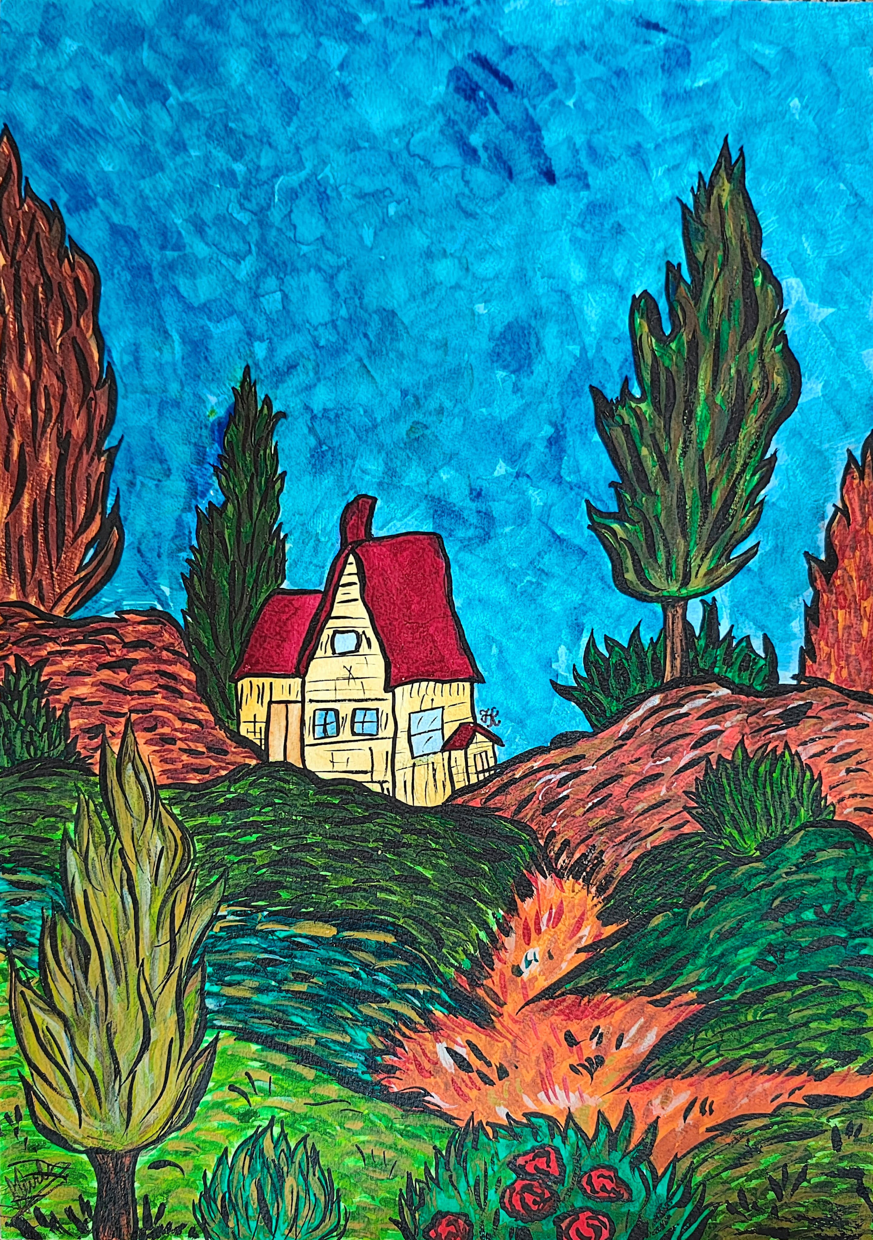 Colorful Van Gogh Inspired Landscape Painting