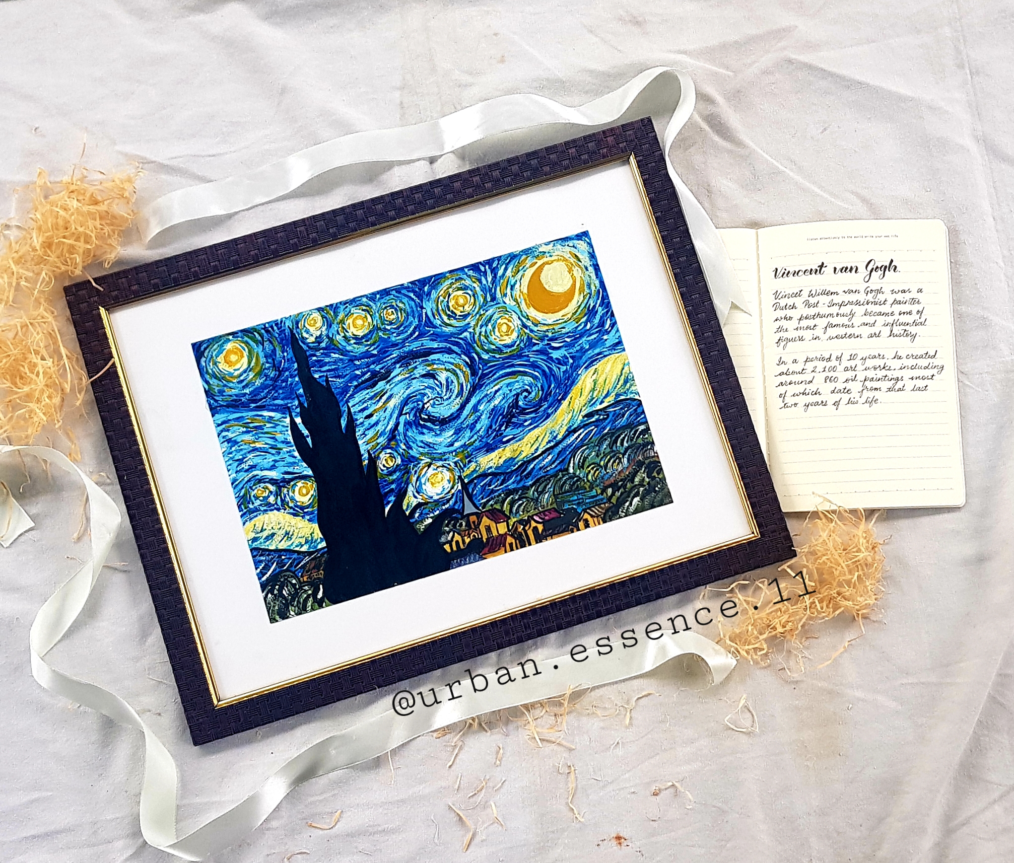 Starry Night – Framed Handmade Painting (Inspired by Van Gogh)