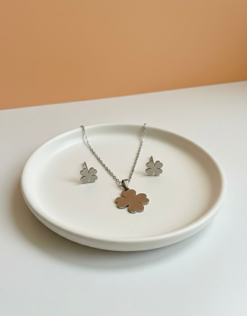 Set de joyería trébol de acero inoxidable