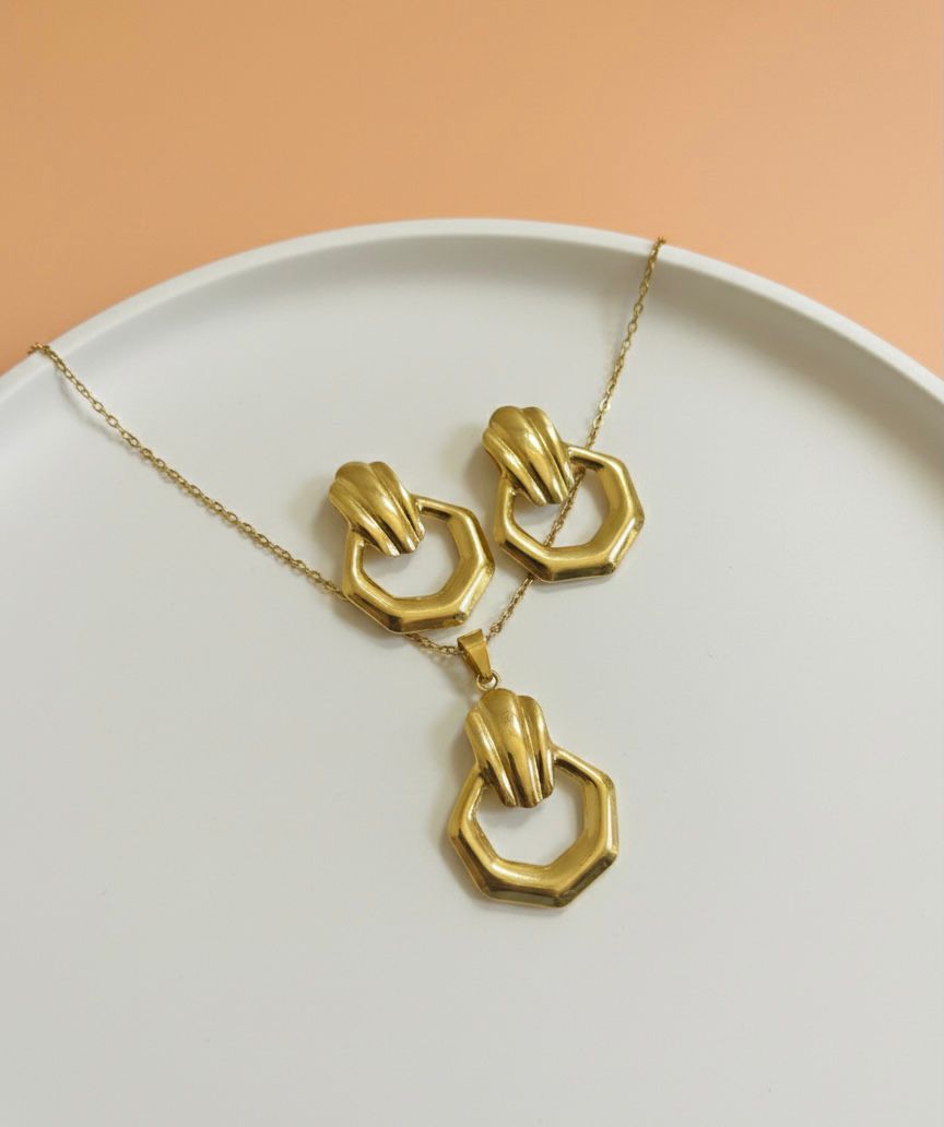 Set de joyería geométrica dorada