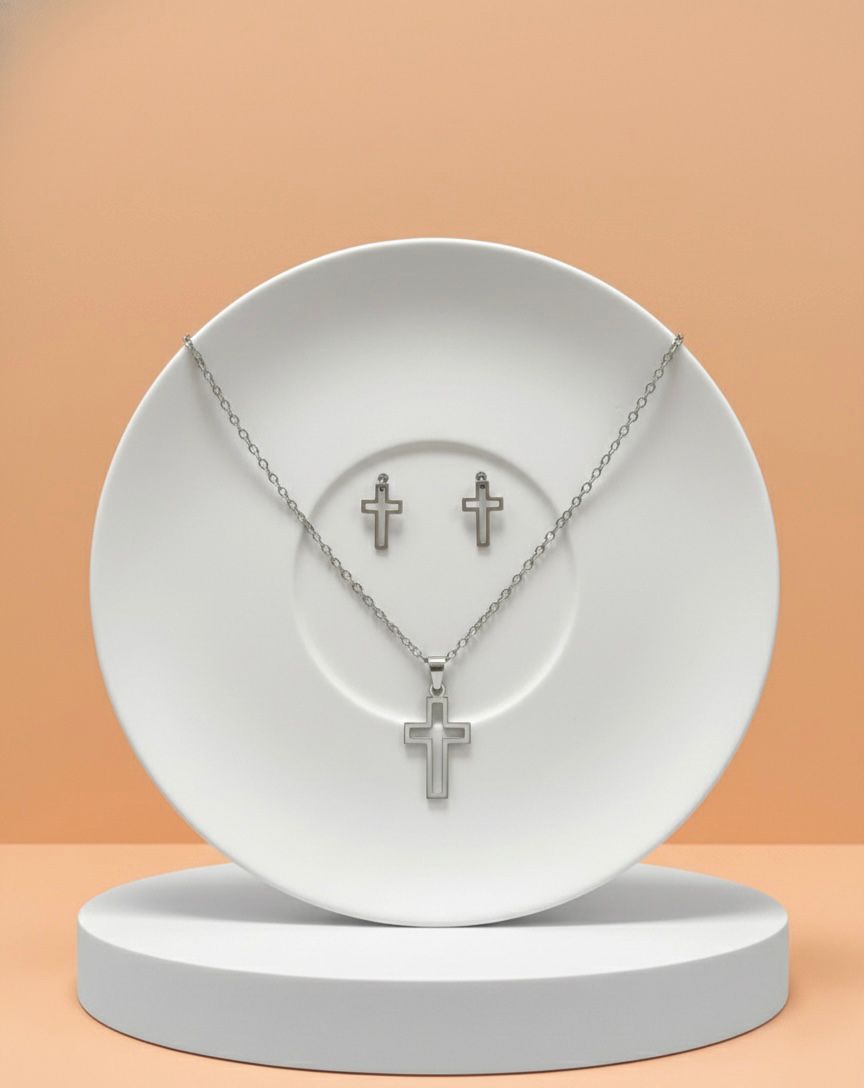 Set de joyería de cruces plateadas