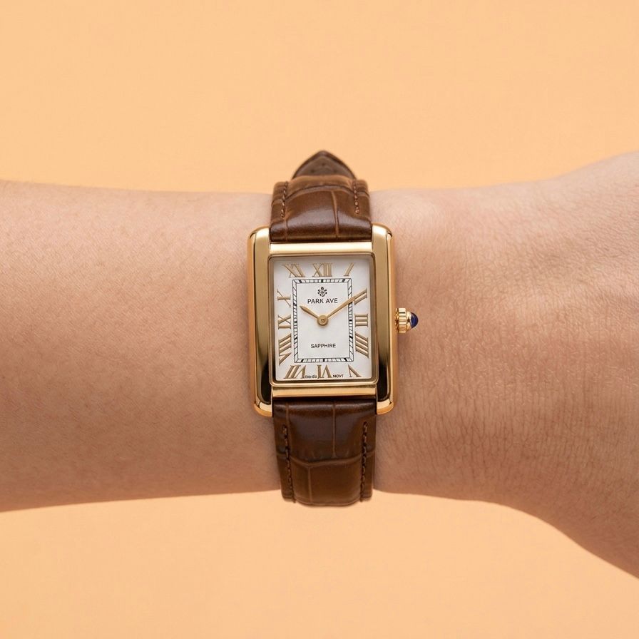 Reloj Tank cuero café