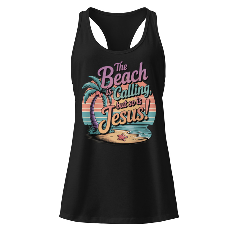 THE BEACH IS CALLING WOMEN'S FITTED RACERBAQCK TANK TOP