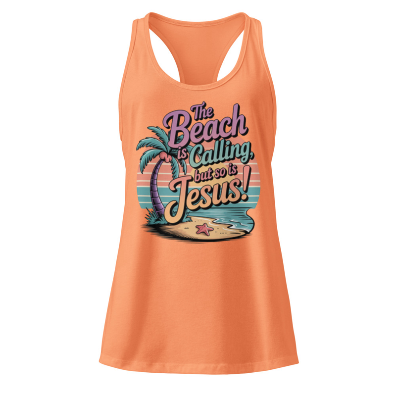 THE BEACH IS CALLING WOMEN'S FITTED RACERBAQCK TANK TOP