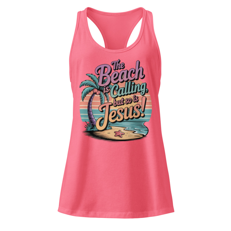 THE BEACH IS CALLING WOMEN'S FITTED RACERBAQCK TANK TOP