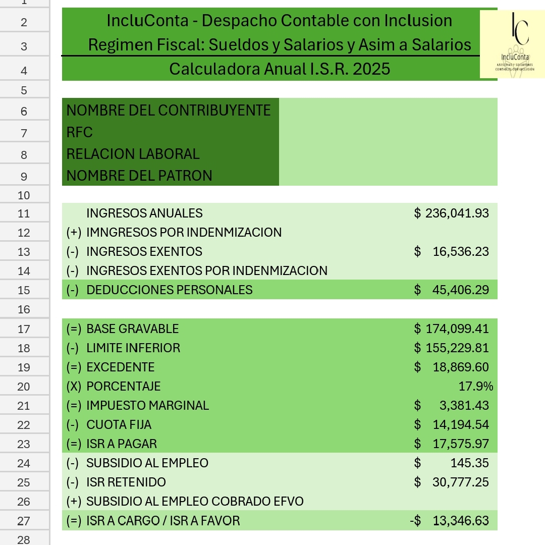 Calculadora ISR Anual 2025 – Sueldos y Salarios (Excel descargable)