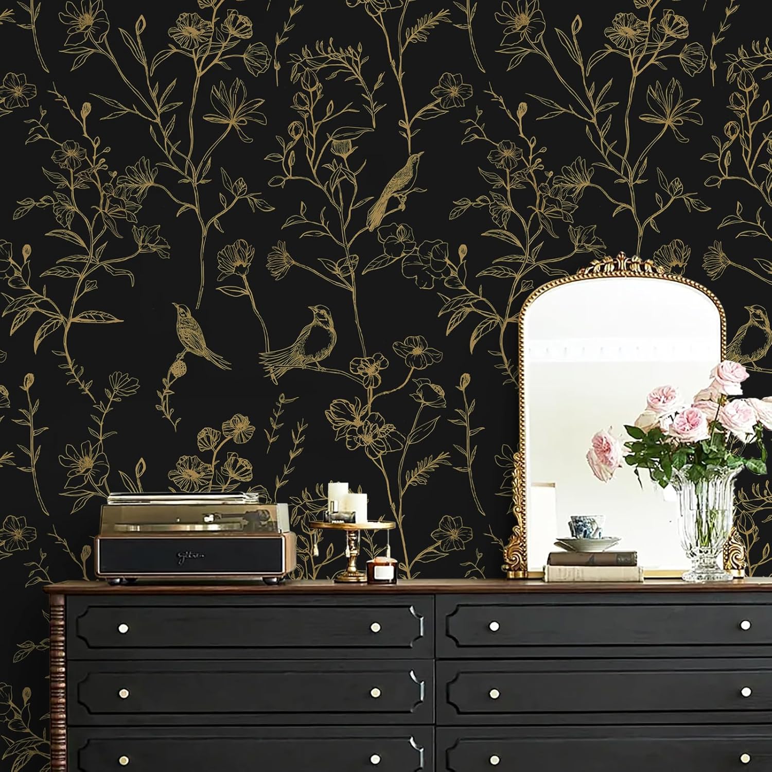 BLACK FLORAL PAPER OURO