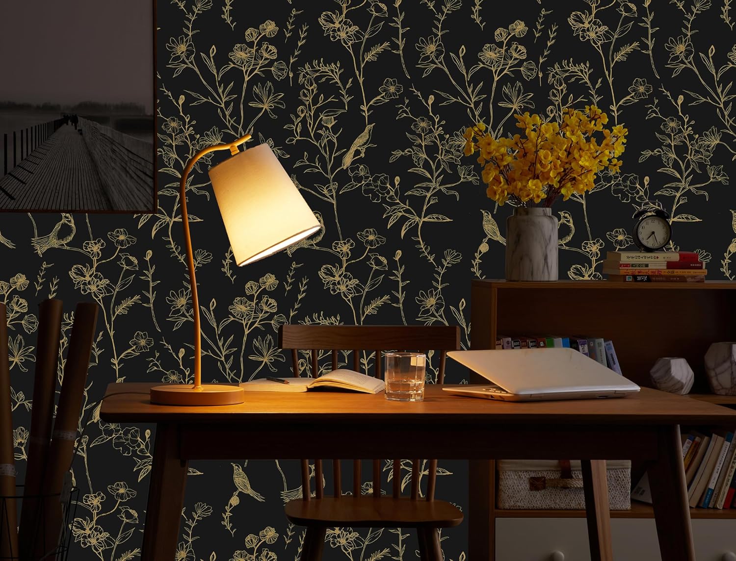 BLACK FLORAL PAPER OURO