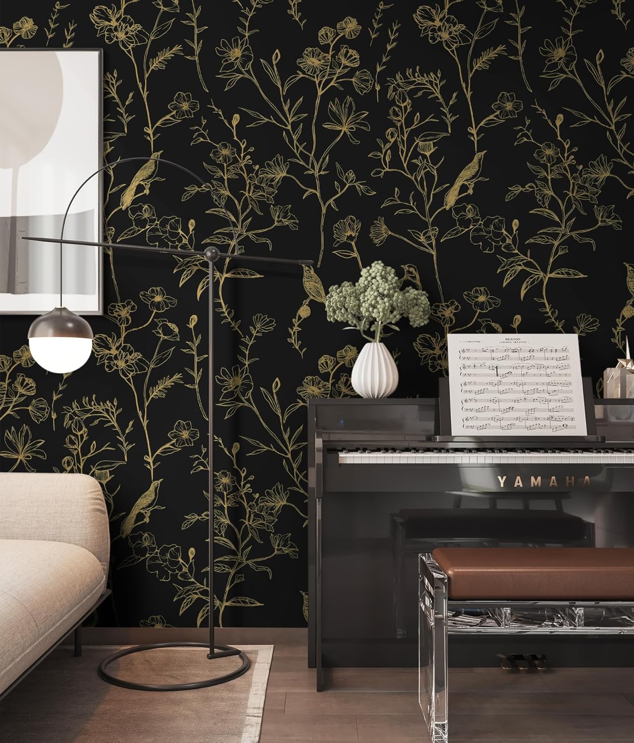 BLACK FLORAL PAPER OURO