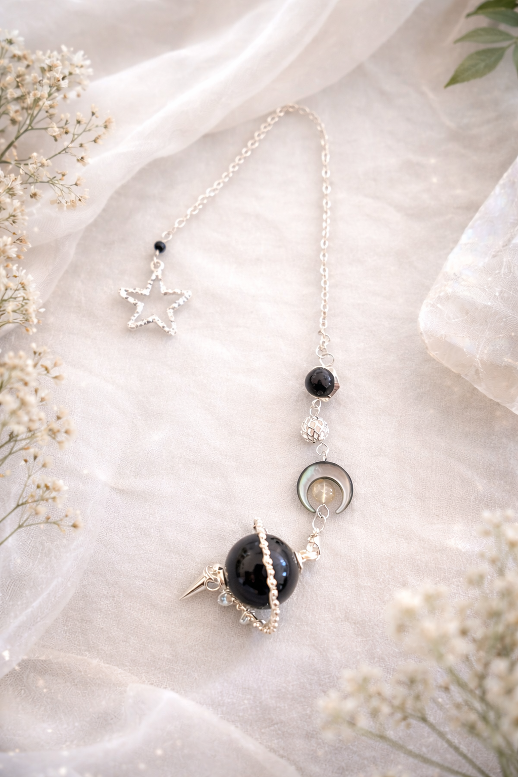 Pendule obsidienne - chainette 24 cm