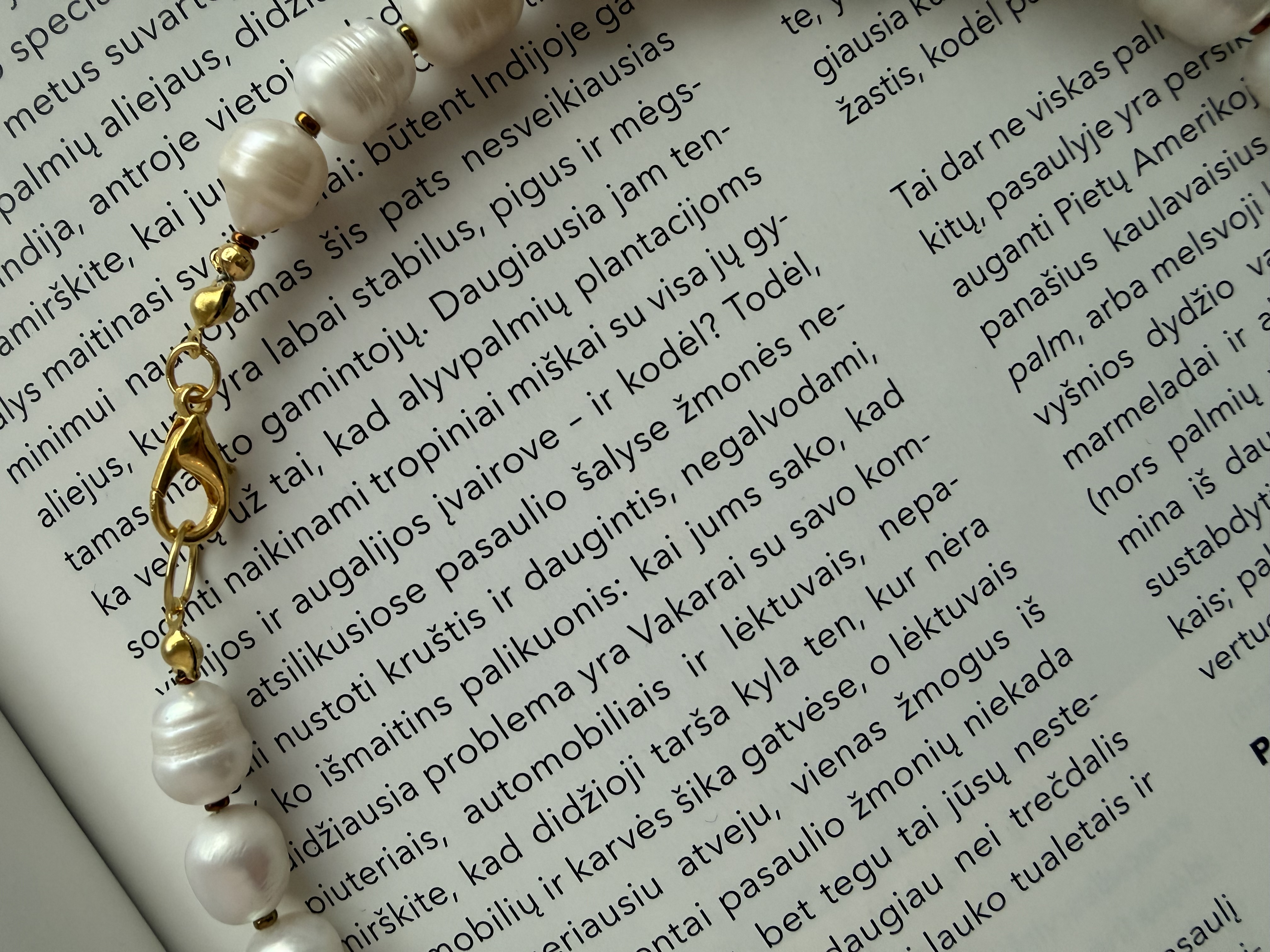 Baltų, masyvių gėlavandenių perlų vėrinys